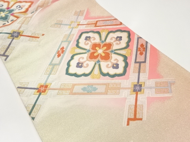 JAPANESE FUKURO OBI / WOVEN FLOWER & RHOMBUS